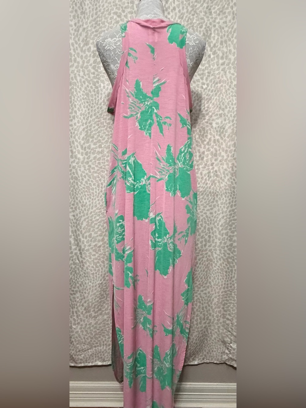 Sew In Love Pink Maxi Dress with Green Floral Print